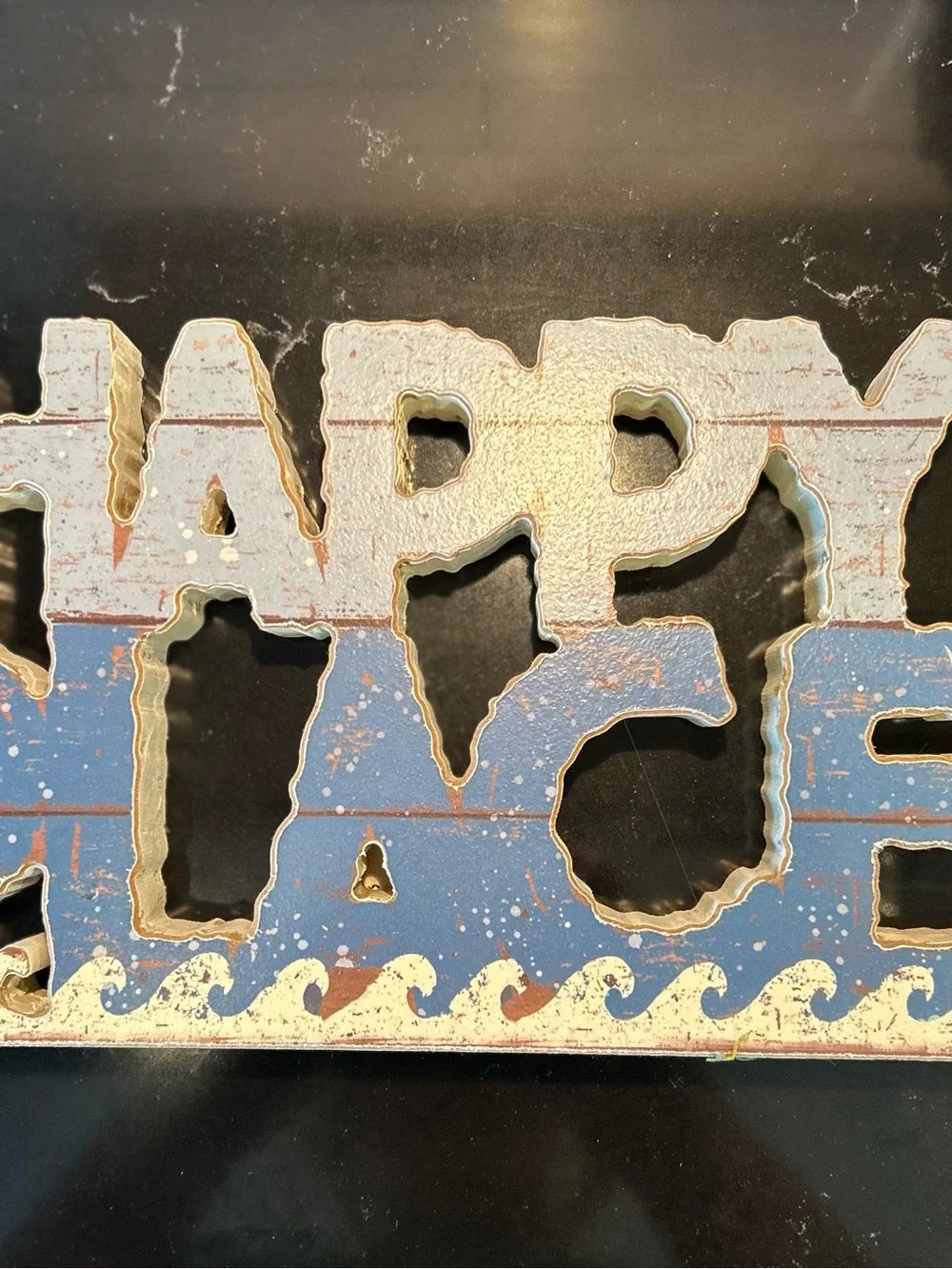 Happy Place Blue Wooden Decorative Sign